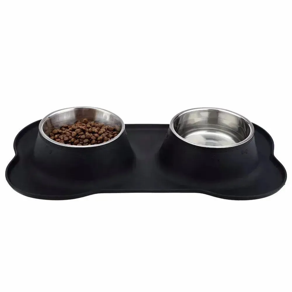 Stainless Steel Dog Bowl with No-Spill Silicone Mat – Non-Skid Pet Feeder for Dogs & Cats