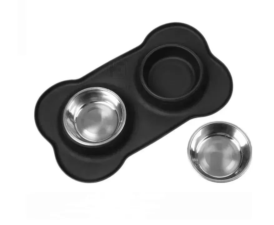 Stainless Steel Dog Bowl with No-Spill Silicone Mat – Non-Skid Pet Feeder for Dogs & Cats