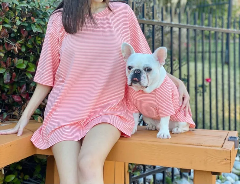 Sweet Pink White Striped Owner and Pet Matching Set