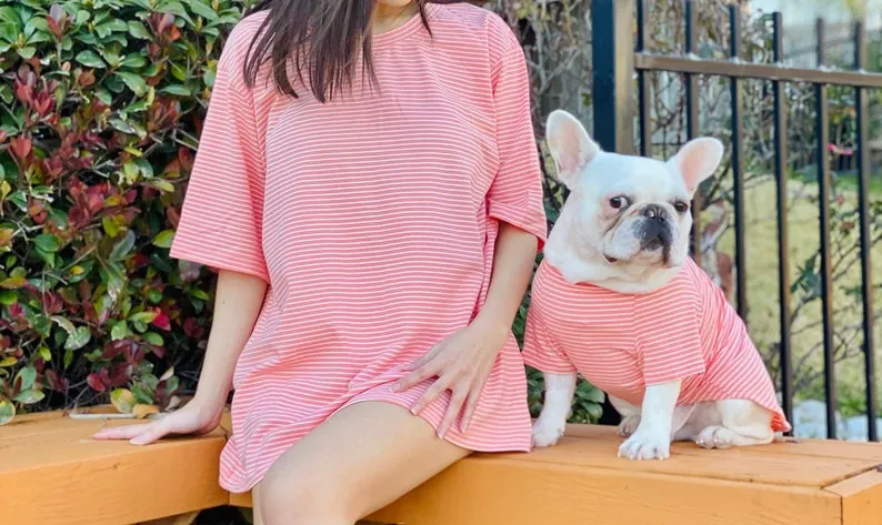 Sweet Pink White Striped Owner and Pet Matching Set