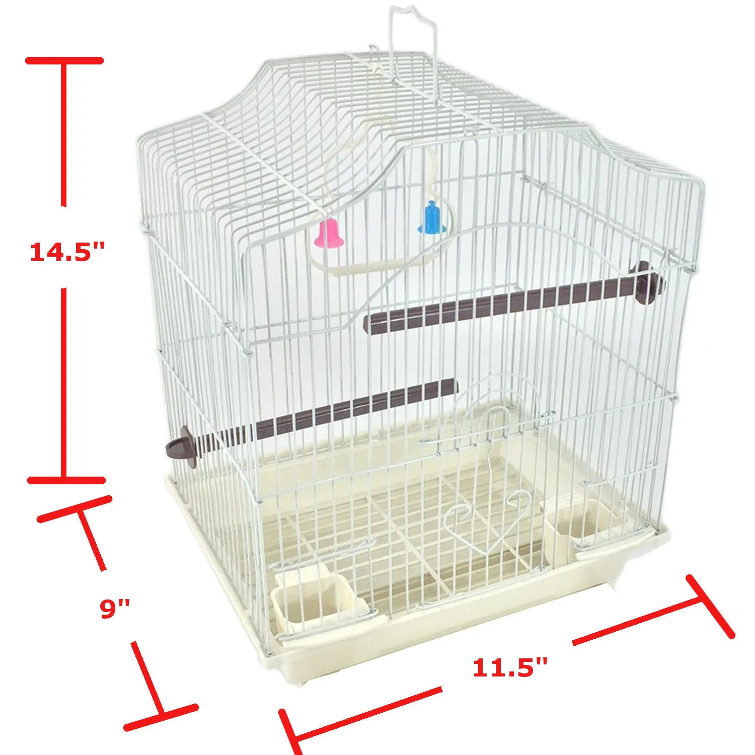 White 14-inch Small Parakeet Wire Bird Cage for Budgie Parakeets Finches Canaries Lovebirds Small Quaker Parrots Cockatiels Green Cheek Conure perfect Bird Travel Cage and Hanging Bird House